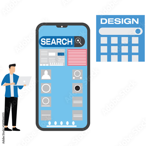 Young man creates a custom design for a mobile application