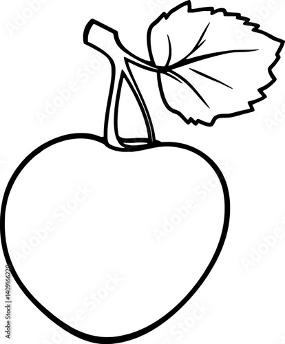 Single Red Cherry Illustration With Stem And Leaf