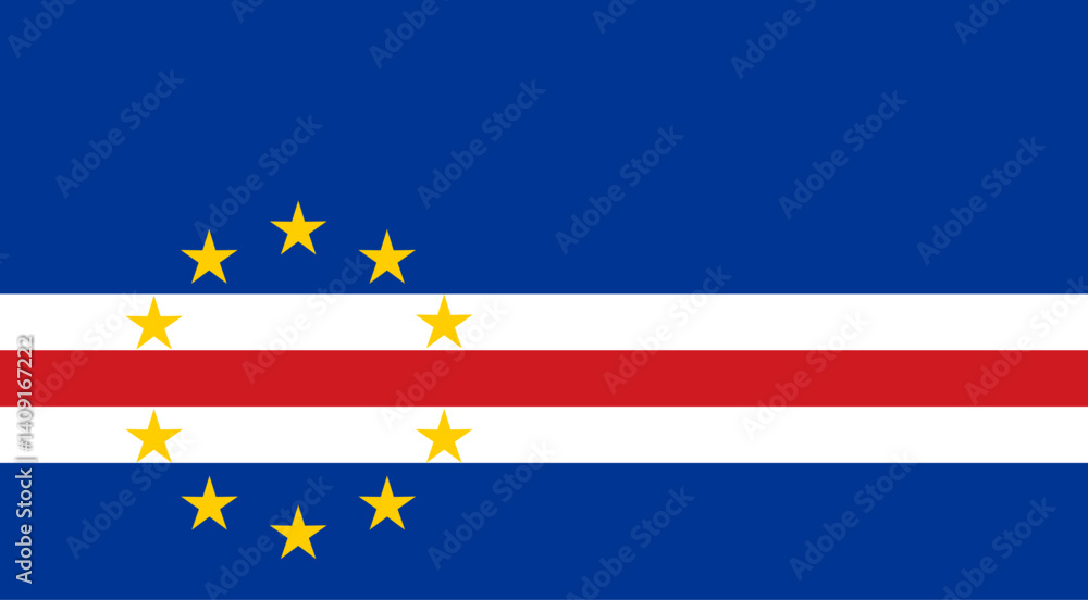 Cabo Verde flag design. Cabo Verde national flag Vector illustration. Cabo Verde official color flag design. Cabo Verde flag design. Cabo Verde national flag Vector illustration. Cabo Verde official color flag design.