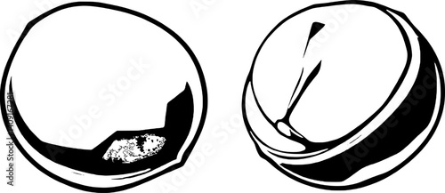 Simple Line Drawing Of A Whole And Halved Jingle Bell