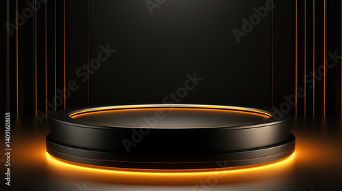 Classy Product Showcase with Empty Podium on Black and Gold Backgrounds
