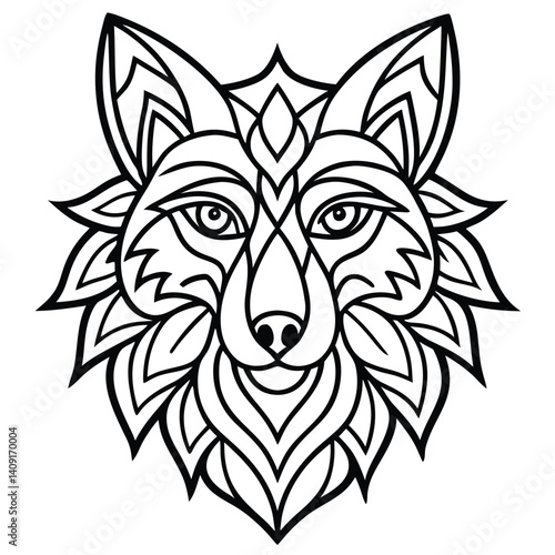 A wild wolf head, a vector illustration suitable as a tribal tattoo art, showcasing the animal's fierce face in a silhouette
