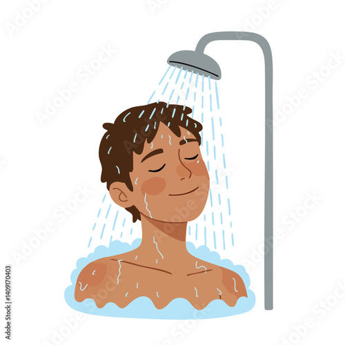 Person enjoying a refreshing shower, feeling relaxed and clean under flowing water.
