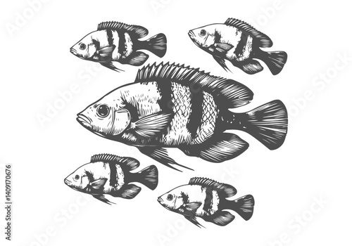 Tilapia fish hand drawn sketch illustration vector