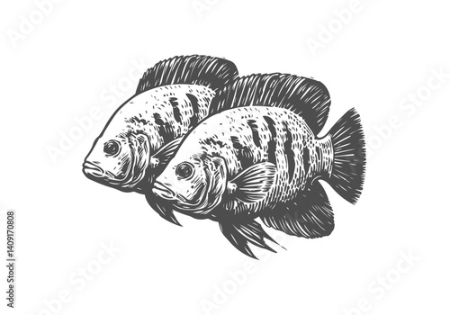 Tilapia fish hand drawn sketch illustration vector
