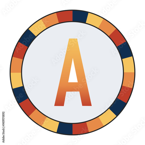Bold CAPITAL Letter A in Orange Gradient on a Light Gray Background, Surrounded by a Multicolored Circular Frame, enclosed in a black frame.