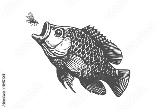 Tilapia fish hand drawn sketch illustration vector