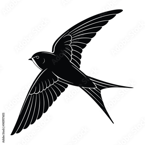 Konstfotografi Typical swift Bird Silhouette on a white background