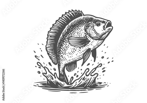Tilapia fish hand drawn sketch illustration vector