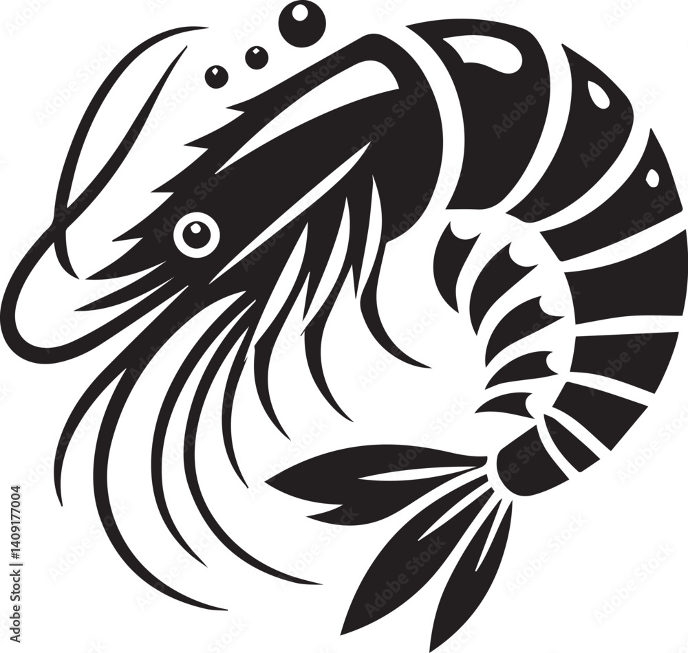 Naklejka premium beautiful black Shrimp vector silhouette art this is an editable and printable vector eps file