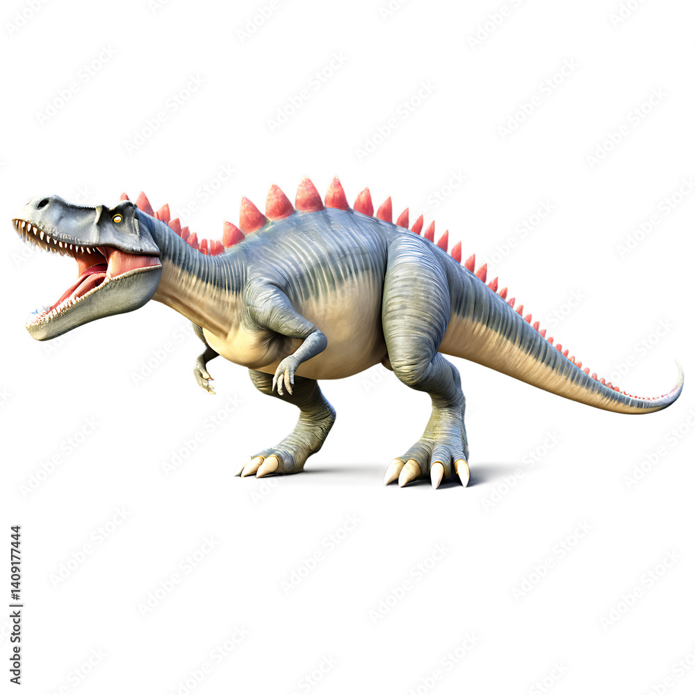 Obraz premium <3D Dinosaur Model: Ferocious Spinosaur and Tyrannosaurus Roaring in Dynamic Jurassic Animation>