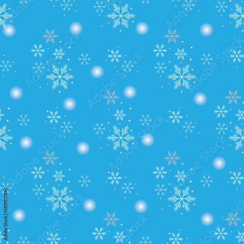 Snowflakes on blue sky - Christmas seamless background
