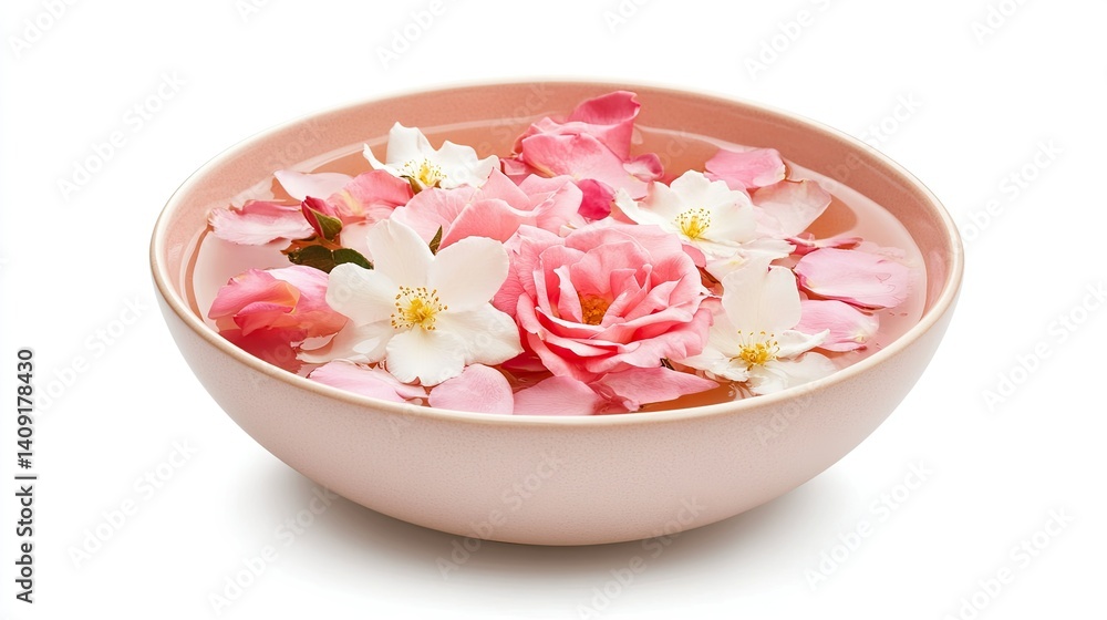 Delicate Floral Arrangement in Water Bowl with Soft Pink and White Petals Delicate Floral Arrangement in Water Bowl with Soft Pink and White Petals