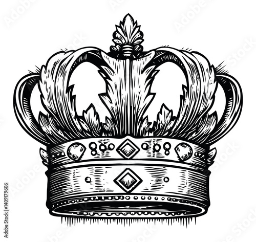 Detailed Vintage Crown Engraving Design for Elegant Art Use