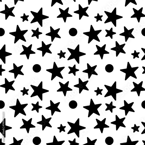 Black Stars seamless pattern. Vector illustration on white backround. Eps 10