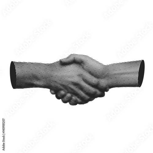 Halftone Handshake, Agreement Concept, Collage Style, 90s  Illustration, point Style