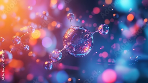 Abstract molecular structure neon glow colorful vibrant science technology background 3d art red pink