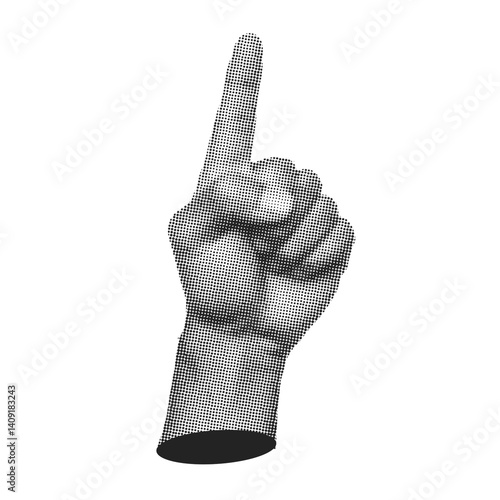 Halftone Hand Gesture Pointing Up, Collage Style, 90s  Illustration, point Style