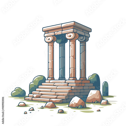 Ancient Greek temple ruins with columns on rocky terrain. Ideal for historical education, travel destinations, and classical architecture references.