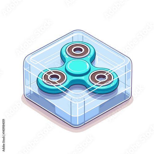 Blue fidget spinner toy in transparent case. Perfect for stress relief products, concentration aids, and sensory toy marketing.