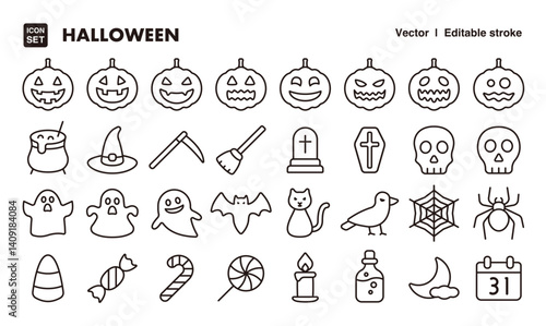 Halloween line icon set. Vector editable stroke icon.
