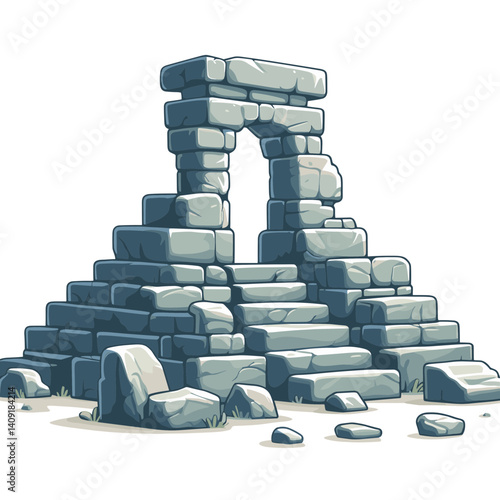 Vector illustration of ancient stone arch ruins, ideal for archaeological sites and historical tourism concepts