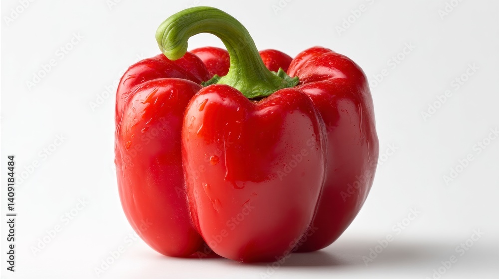 Fresh Red Bell Pepper with Water Droplets on White Background Fresh Red Bell Pepper with Water Droplets on White Background