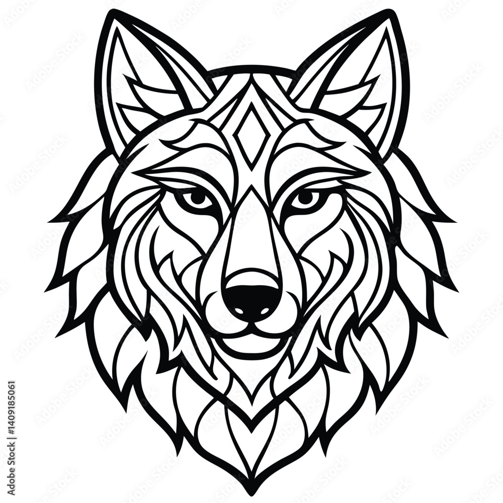 Naklejka premium Vector illustration of a wild wolf head, a black and white drawing suitable as a tattoo or mascot