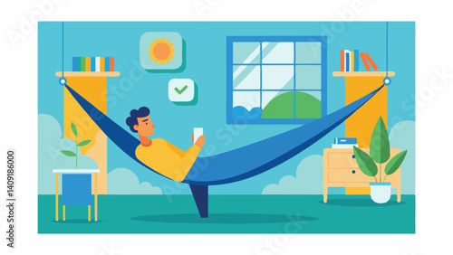 Man Resting in Hammock in Bright Living Room