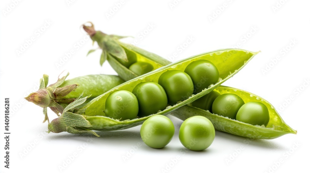 Green Peas in Pods on White Background, Fresh Vegetables Green Peas in Pods on White Background, Fresh Vegetables