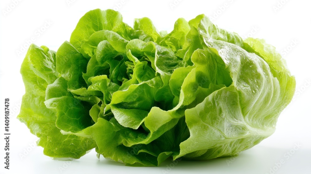 Fresh Green Lettuce Head Close Up on White Background Fresh Green Lettuce Head Close Up on White Background