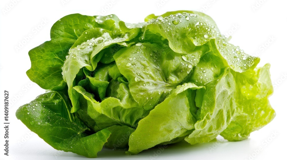 Fresh Butter Lettuce with Water Droplets on White Background Fresh Butter Lettuce with Water Droplets on White Background