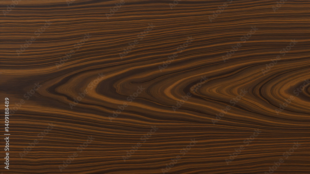 Naklejka premium A swirling pattern of dark chocolate and caramel hues dominates the surface. Knotty imperfections and subtle variations in the wood's density create a dynamic, almost marbled effect.