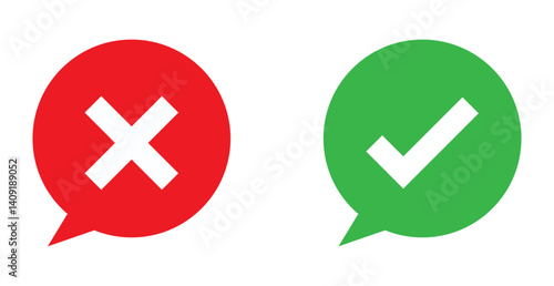 flat style tick and cross mark in speech bubble icon vector symbol. approve or deny concept.