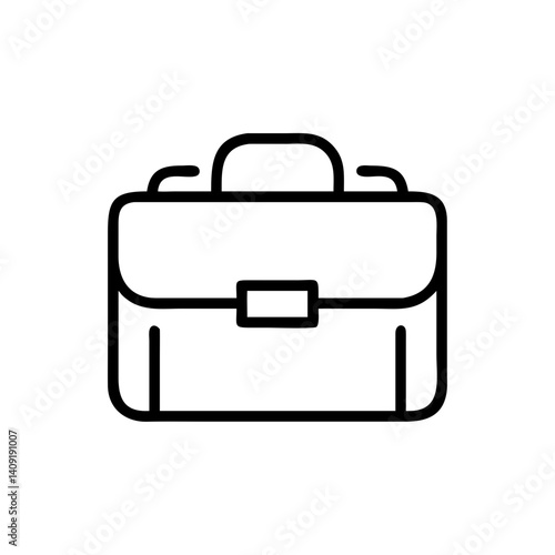 Minimalist black line art briefcase icon on white background
