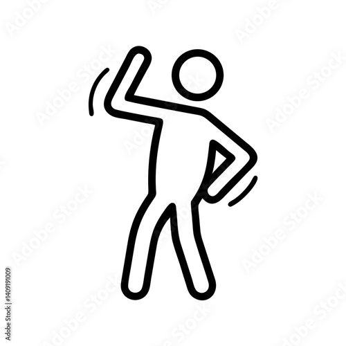 Simple stick figure icon depicting a dancing pose on a white background