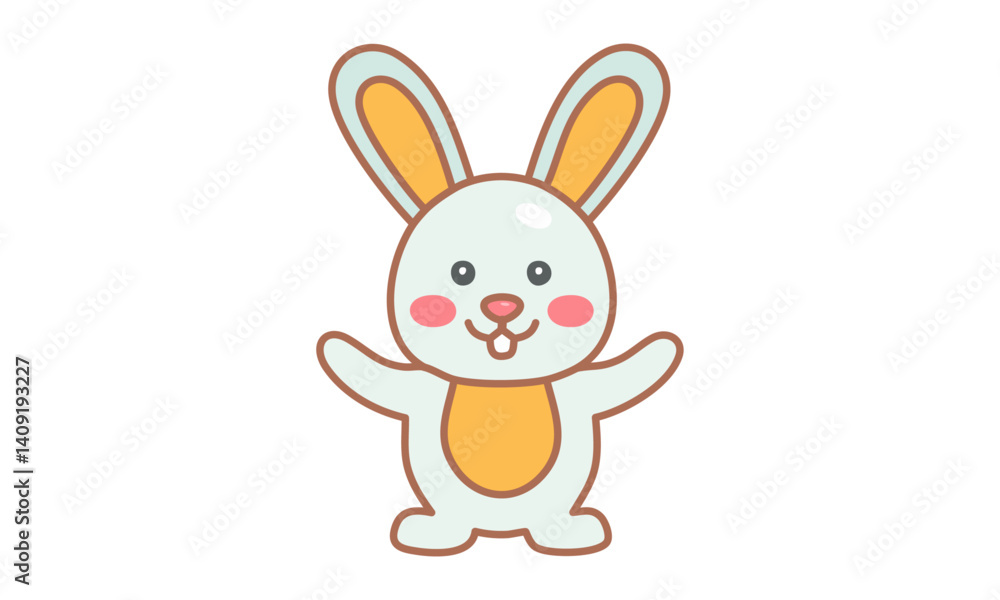 Obraz premium Cute Easter Bunny Line Art Illustration – Hand Drawn Cartoon Rabbit Outline