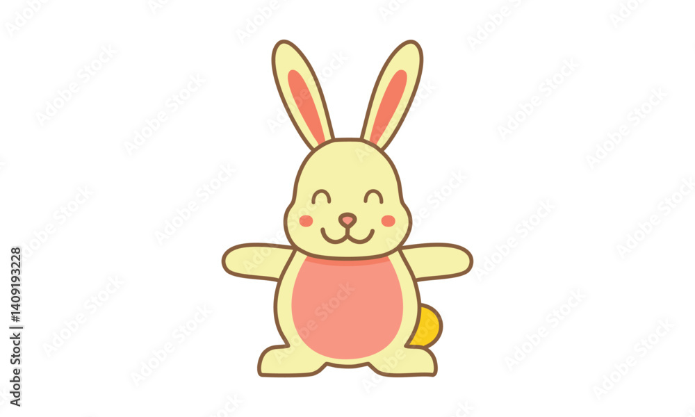 Obraz premium Cute Easter Bunny Line Art Illustration – Hand Drawn Cartoon Rabbit Outline