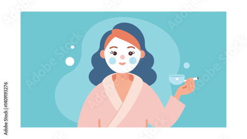 Woman Applying Face Mask Wearing Cozy Robe