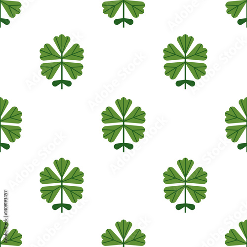 Leaves pattern. Green clover leaf, seamless botanical background, Irish lucky...