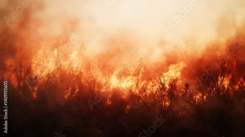 Obraz na płótnie A wildfire raging across a dry forest. Featuring towering flames and scorched earth w salonie