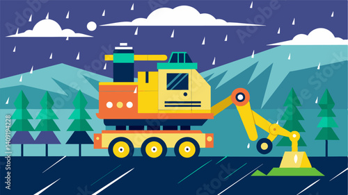 In areas with extreme weather conditions an automated harvester eliminates the risk of human workers being exposed to dangerous elements ensuring safe and reliable harvesting.. Vector illustration