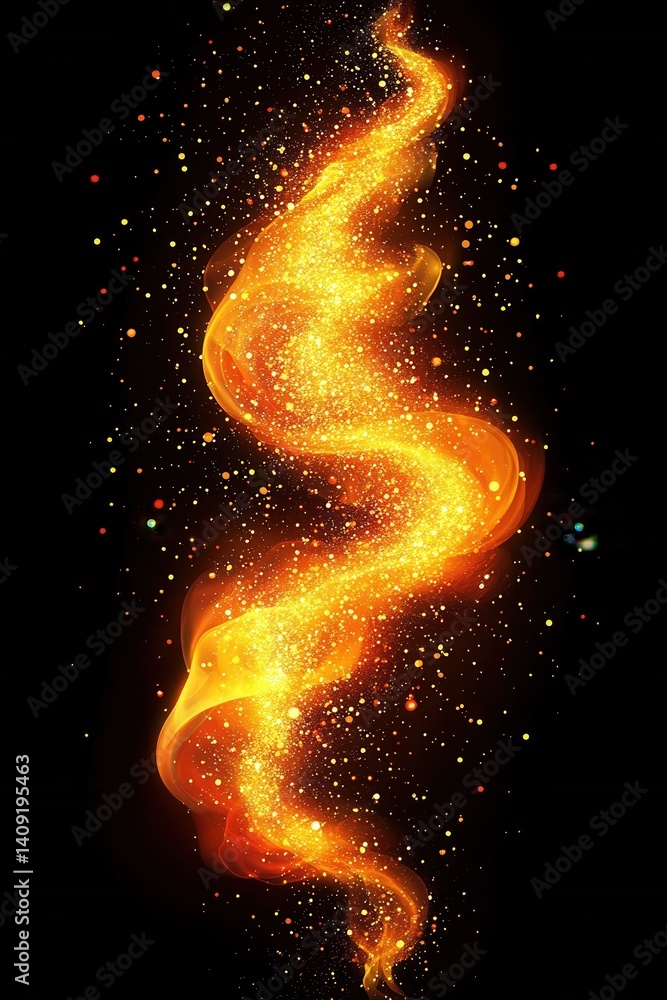 Abstract fire swirl with golden sparks on black background creating a dynamic and magical effect perfect for fantasy themes and digital art projects Abstract fire swirl with golden sparks on black background creating a dynamic and magical effect perfect for fantasy themes and digital art projects