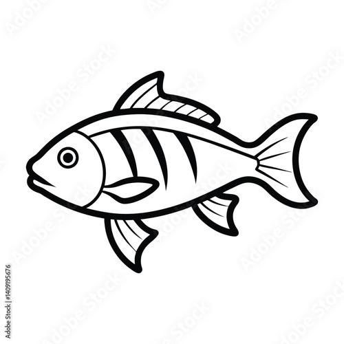 Simple line drawing of a striped fish