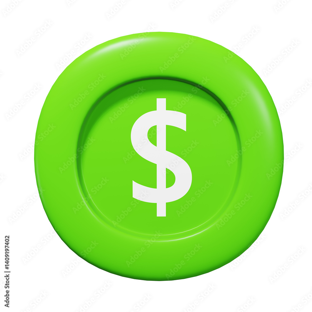 Green money coin icon with dollar sign in center Green money coin icon with dollar sign in center