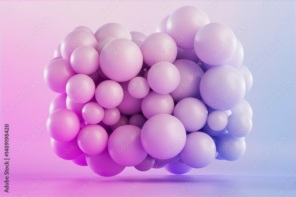 Abstract 3D rendering of purple and pink glass spheres in a gradient background Abstract 3D rendering of purple and pink glass spheres in a gradient background