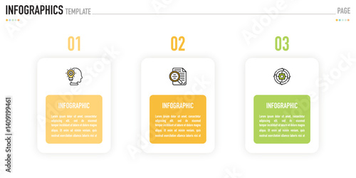 Rectangular infographic template or element with 3 step, process, option, colorful rectangle, icons, triangle, paper origami, button, tag, circle, circular, square bar for sale slide, internet planner