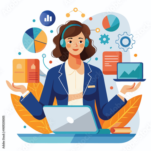 Businesswoman Managing Data and Reports