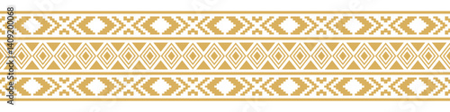 Gold ethnic ornament with geometric tribal border pattern.