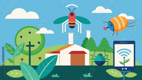 IoTenabled pest control systems have improved sustainability in agriculture by reducing the use of harmful chemicals and promoting ecofriendly pest management practices.. Vector illustration